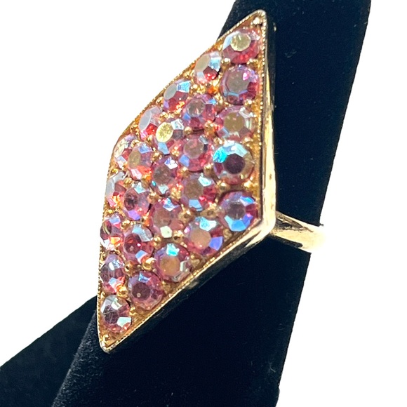RARE VINTAGE 1950s PINK RHINESTONES Cocktail Ring JUDY LEE JEWELRY - Picture 1 of 15
